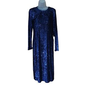 Tory Burch Sequin Dress Navy Size S/P Long Sleeve Midi Length Knit